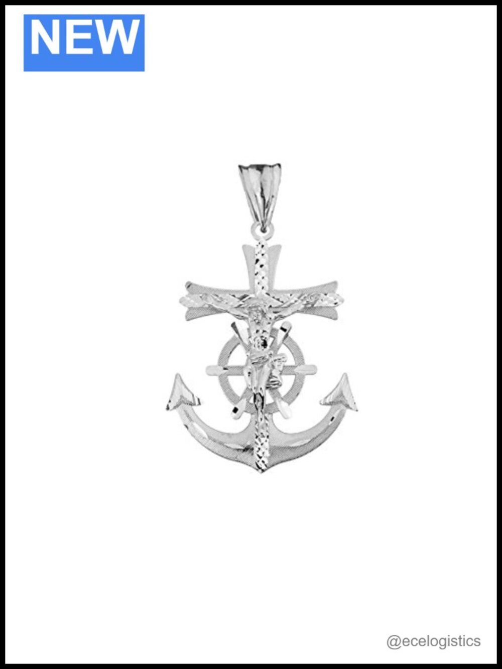 Sterling Silver Mariner Crucifix Anchor Cross Textured Dangling Pendant Charm